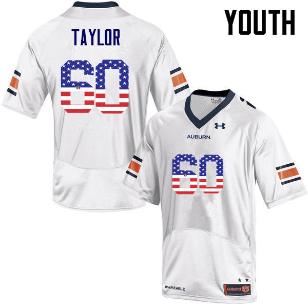 Youth Auburn Tigers #60 Bill Taylor USA Flag Fashion White College Stitched Football Jersey